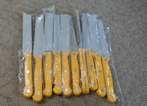 Set of 10 Ginsu serrated knives yellow handle new steak - Picture 1 of 9