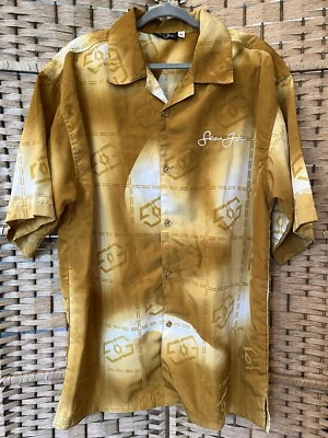 SEAN JOHN MENS GOLD WHITE BROWN SHORT SLEEVE BUTTON FRONT SHIRT SIZE XL - Image 1 of 4