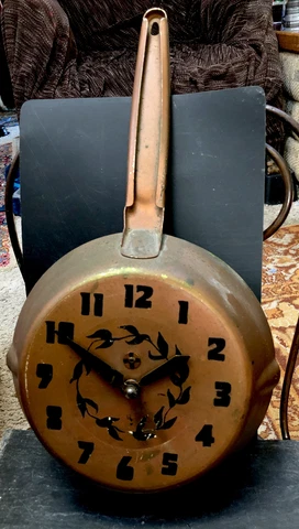 Utility Co. Copper Pan Kitchen Wall Clock Patina Bakelite Plug Vintage Antique Cover