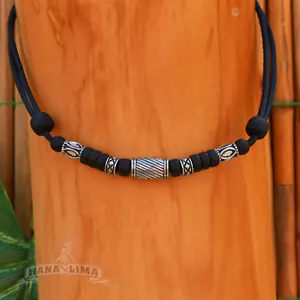 Surferkette Lederkette Halskette Herrenkette Damenkette Surfschmuck Edelstahl - Bild 1 von 5