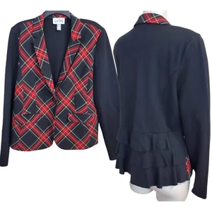 JOSEPH RIBKOFF Tartan Plaid Stretch Peplum back jacket blazer size 16 office - Picture 1 of 11