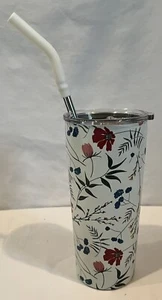 20 oz Stainless Steel Double Wall Tumbler with Straw Fun Spring Florals - Picture 1 of 6