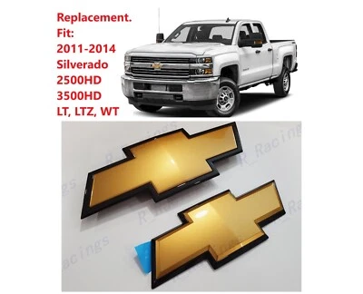 Front Rear Bowtie Emblem Gold Black 2011-2014 Silverado 2500HD 3500HD22829420 - Image 1 of 4