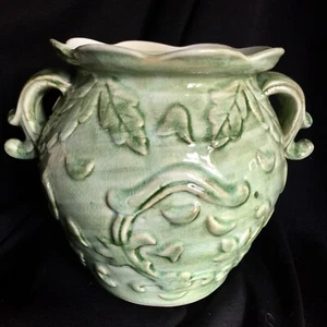Vintage Beautiful Ceramic Glazed Celadon Planter Green 8 1/4” High - Picture 1 of 7