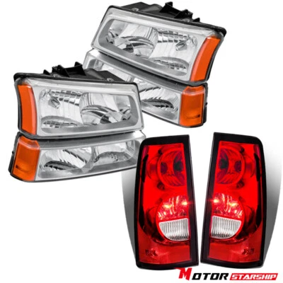 Headlights for 2003-2006 Chevy Silverado w/ Red Tail Lights Assembly New - Image 1 of 4