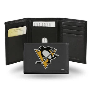 Pittsburgh Penguins NHL Embroidered Team Logo Black Leather Trifold Wallet - Picture 1 of 5