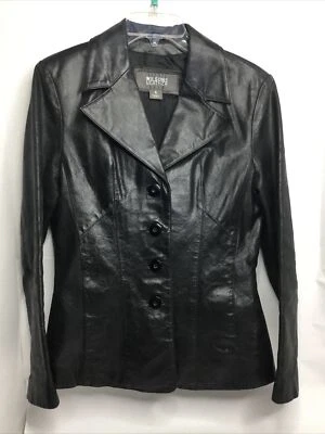Wilsons Genuine Leather Jacket  Womens Small Black  Button Up Blazer Distressed - Image 1 of 4