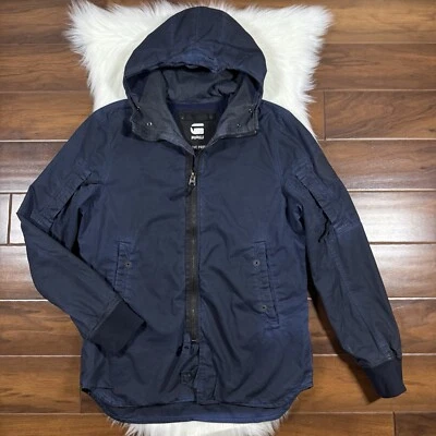 Sobrecamisa chaqueta con capucha G-Star Raw para hombre talla mediana lavada azul marino Foto 1 de 4