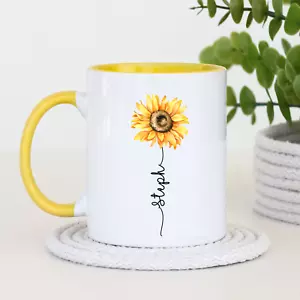 Personalised Sunflower Mug, Flower Stem Mug, Sunflower Gift For Her - Picture 1 of 3