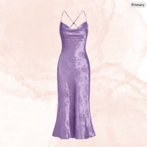 Purple Belle Satin Silk Floral Midi Long Slip Dress Summer Spring CUSTOM Party - Picture 1 of 4