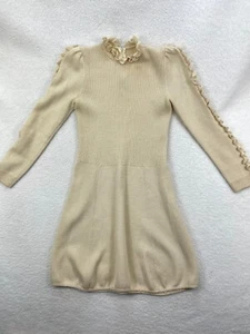 St. John Knit Ruffle Sweater Dress Beige Size Small Women's Long Sleeve Back Zip - Picture 1 of 8