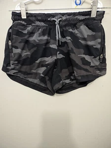 Athleta Girl Shorts M BLK All Play Active Pullon Drawstring Camo Zip Stretch 3" - Picture 1 of 13