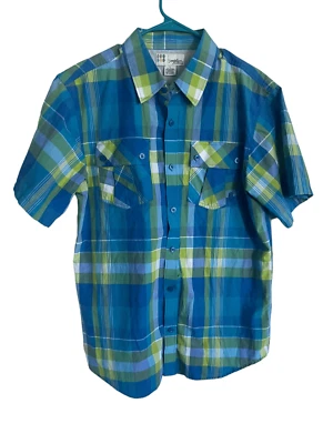 Miskeen Originals мужской клетку плиссированные карманы коротким рукавом рубашка на пуговицах большой - Изображение 1 из 4