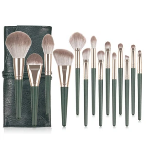 14 Pcs Green Cloud Makeup Brushes Make Up Brush Set Solid Wood Makeup Brush with - Picture 1 of 10