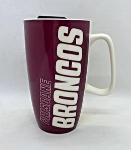 NRL Brisbane Broncos Ceramic Travel Coffee Drink Mug Cup Lid Handle - Picture 1 of 14