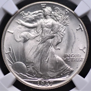 1937 WALKING LIBERTY HALF DOLLAR NGC MS 64 BLAST WHITE GREAT STRIKE EXCELLENT - Picture 1 of 3