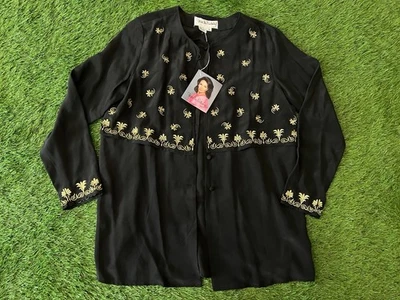 NEW - Vtg Diane Von Furstenberg DVF - 100% Silk Gold Embroidery Blouse Tunic - S - Image 1 of 4