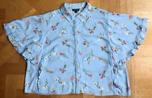 Top Shop Short Flutter Sleeved Short Blouse Size 14 UK light Blue mix new - Picture 1 of 19