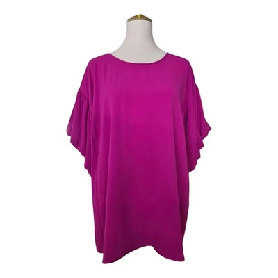 Vince Camuto Blouse 2X NWT Tropical Fuchsia Berry Flutter Sleeve Top MSRP $89 - Image 1 of 4