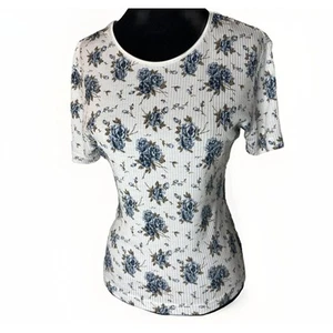 Camisa Acanalada Vintage Años 90 Azul Floral Granny Chic Grande Cottagecore Shabby Chic - Imagen 1 de 5