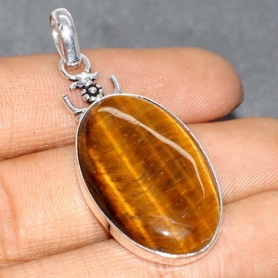 Tiger Eye 925 Silver Plated Gemstone Handmade Pendant 2" Unique Gift GW - Image 1 of 3