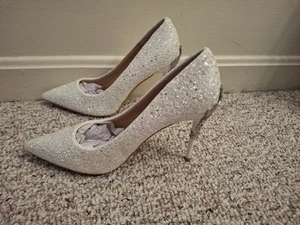 Bigtree Wedding Heels Stilettos Metal Accents Wedding Shoes Size 7.5 White NEW! - Picture 1 of 16