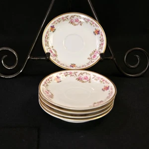 Limoges Haviland 5 Demitasse Saucers Schleiger 534 Pink Roses Gold Trim1894-1931 - Picture 1 of 14