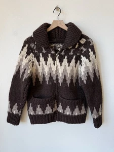 VINTAGE Handknit Cowichan Sweater Full Zip Cardigan Big Lebowski Native American - Picture 1 of 3