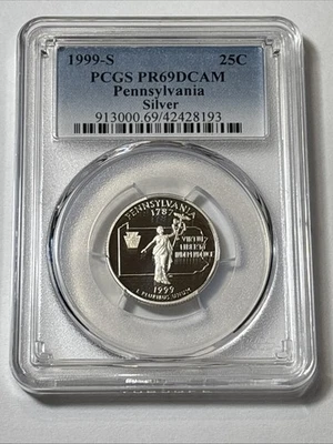 1999-S PCGS PR69DCAM Pennsylvania SILVER Statehood Quarter - Image 1 of 2