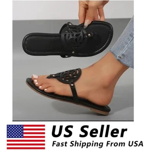 Comfortable Women's Flat Sandals With Cute Cut-Out Designs - Dressy Thong Flip - Picture 1 of 12