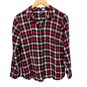 Talbots Bluse Damen Petite Large Lp Knopfleiste rot schwarz kariert Metallic Flanell - Bild 1 von 6