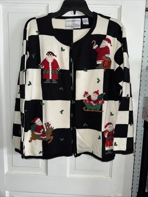 Marisa Christina 2002 Christmas Collection Size XL Black White Sweater W/ Santa - Image 1 of 4