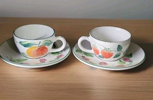 VTG 2 sets HEREND Hungary Demitasse Cup & Saucer Village Pottery Hand-painted - Picture 1 of 11