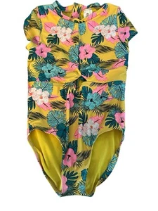 Art Class Tropical Print Girls Onepiece Swimsuit Modest Sun Protection Large - Picture 1 of 3