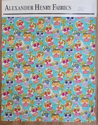 ALEXANDER HENRY Rare OOP Folklorico Mini Calaveras Cottn Flannel Salesman Header - Image 1 of 2