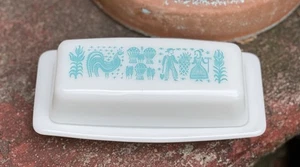 Vintage Pyrex Amish Butterprint Butter Dish w/ Cover Lid Aqua Blue White EUC - Picture 1 of 8