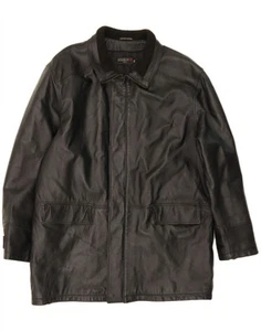STUDIO 81 Mens Leather Coat IT 52 XL Black Leather DE17 - Picture 1 of 3