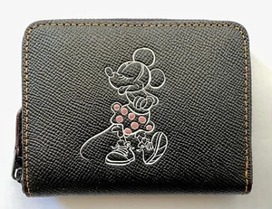 Coach x Disney Minnie Maus Motiv schwarz Leder kleine Geldbörse mit Reißverschluss F29377 - Bild 1 von 3