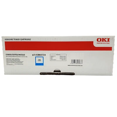 Oki Cyan 43865723 Toner Cartridge Genuine Original C5850 C5950 MC560 Printer - Image 1 of 4