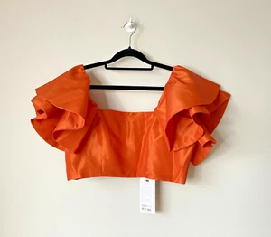 Forever Unique Satin Crop Top Orange Blouse Ruffle Taffeta UK 14 💖BNWT - Picture 1 of 9