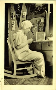 RPPC Woman in Nightgown Cap Rocker Sitting Vanity Bedroom Real Photo Postcard - Picture 1 of 2