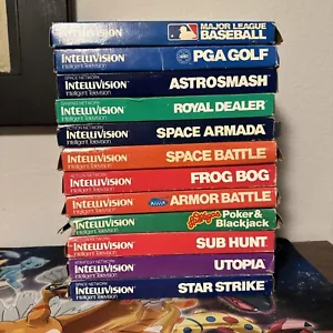 VINTAGE INTELLIVSION GAME LOT 12 Games With Boxes Frog Bog Golf Poker Utopia - Picture 1 of 24