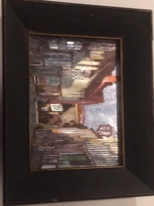 Vintage foliertes buntes Kunstbild mit Holzrahmen English Street USA Made - Bild 1 von 3