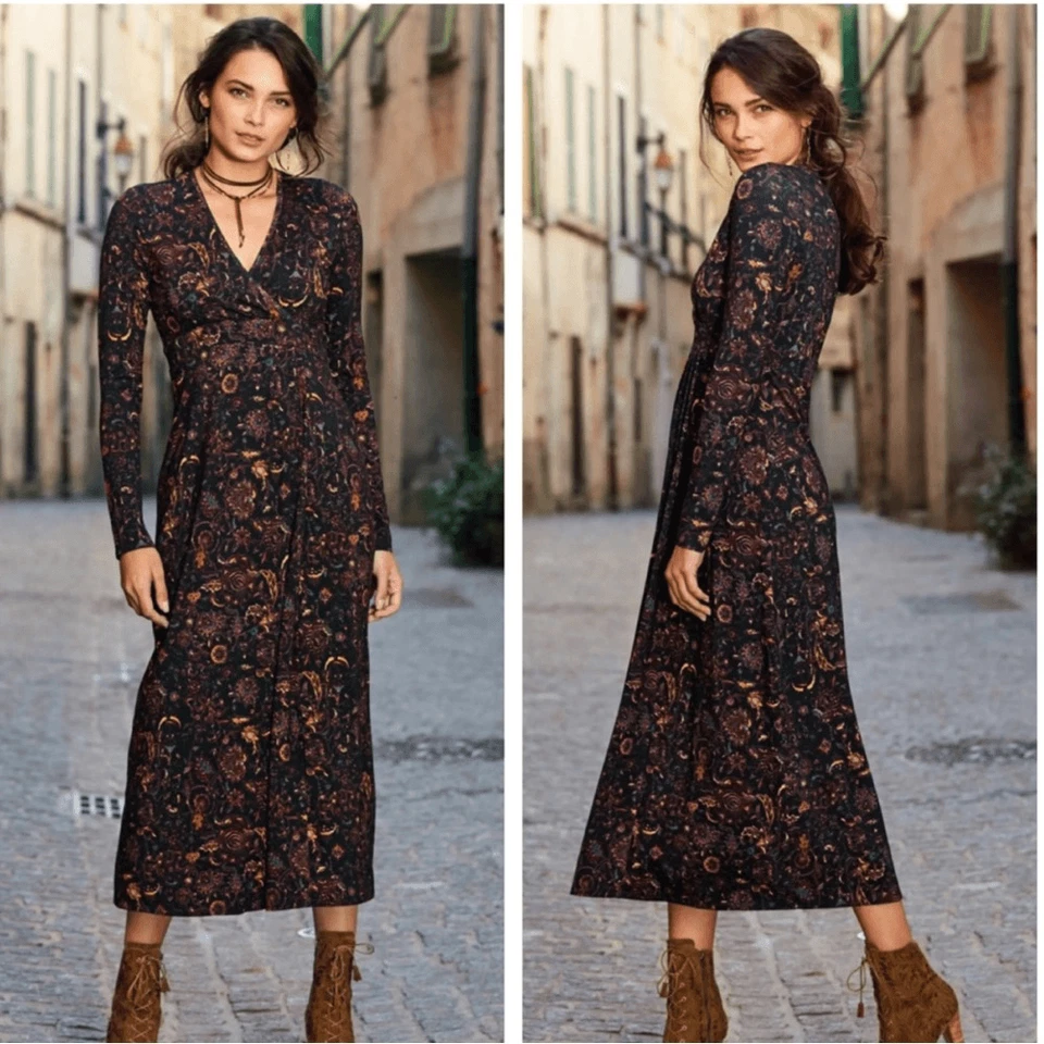 Peruvian connection Eden floral long sleeve midi dress women’s size XS - Image 1 of 4