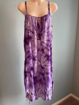 Women's Tie Dye Swim Suit Cover Up or Summer Dress Purple and White Size M-L - Изображение 1 из 3