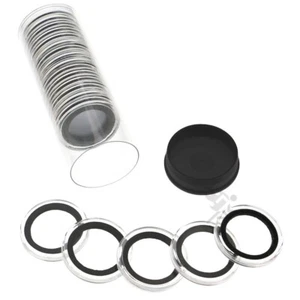 Black Capsule Tube & 20 AirTite 25mm Black Ring Coin Holders 1/2oz Gold Maples - Picture 1 of 2