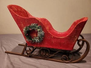 Antiqued Sleigh w/ Bottlebrush Wreath Accent by Valerie in Red - Picture 1 of 6