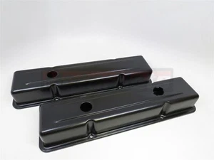 Small Block Chevy Black Short Valve Covers stock Oil Cap Hole SBC 305 350 V8 Rod - Bild 1 von 2