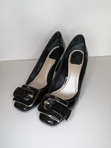 Dior Black Patent Leather Buckle Detail Block Heel Pumps Size 8.5-9 - Picture 1 of 8