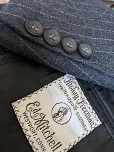 De Colección Hickey Freeman Gris Carbón Rayas Franela Traje Chaqueta 42R Pantalón 38 W 30 L - Imagen 1 de 7